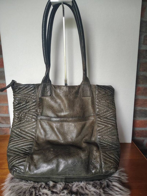 👜 Stoere Cowboysbag leren shopper in olijfgroene tint 👜