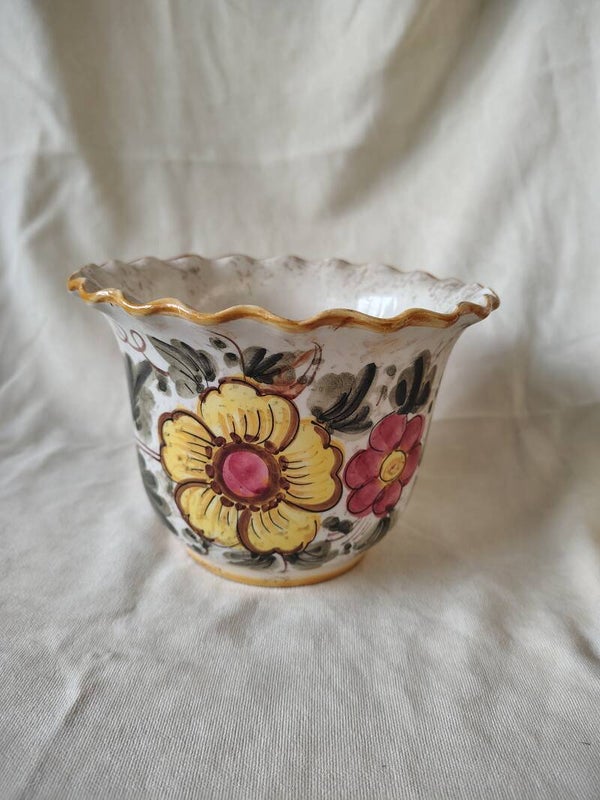 vintage handbeschilderde bloempot uit italië