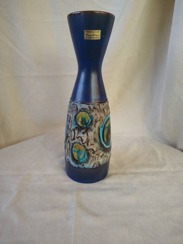 Carstens Tönnieshof 1219/30 West Germany vaas – kobaltblauw reliëf keramiek – 30 cm
