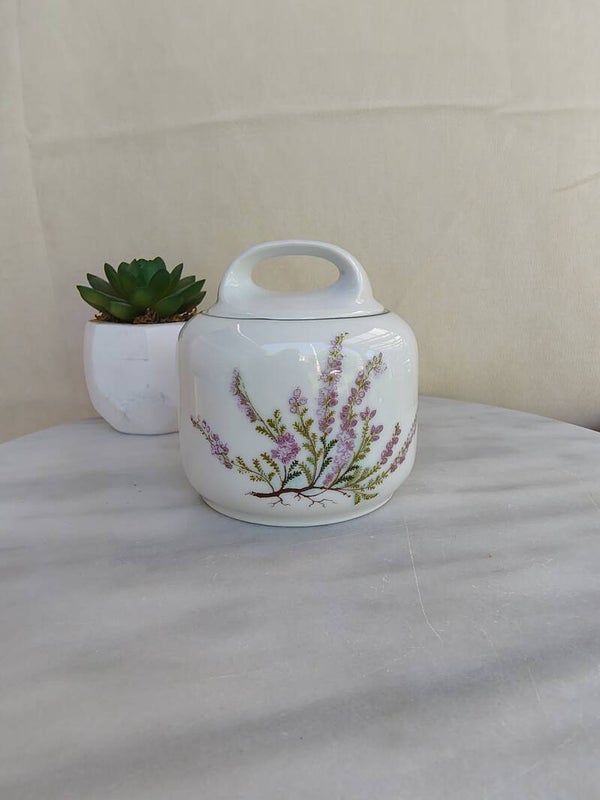 Vintage Eschenbach porseleinen voorraadpot met heidebloem decor – Bavaria Germany