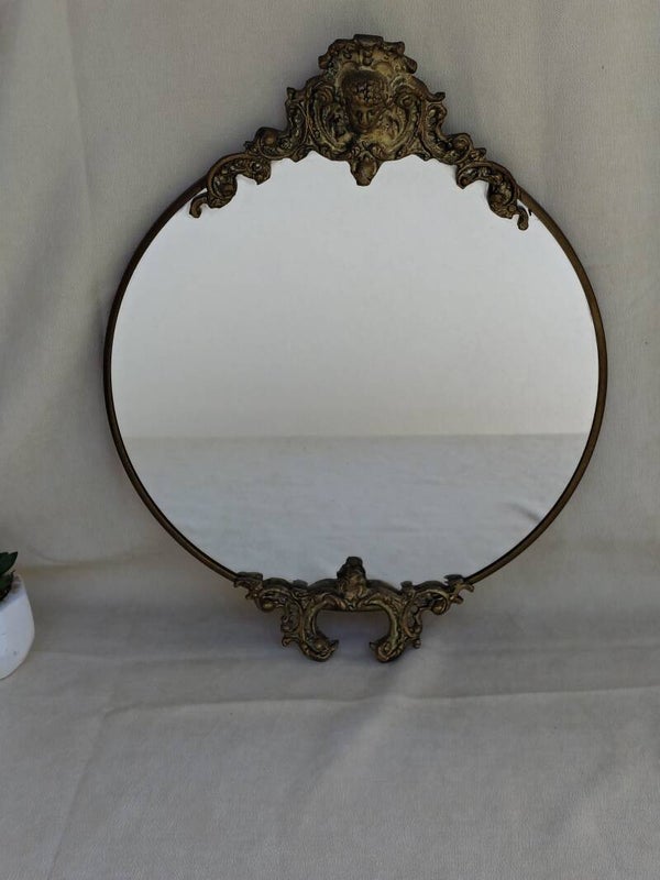 Vintage barok / rococo spiegel – ronde wandspiegel met cherub ornamenten