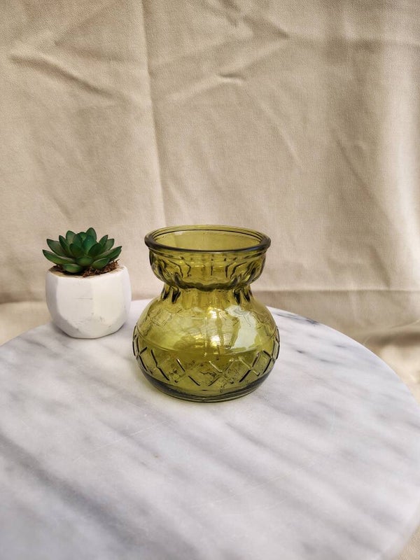 Vintage Hyacintenvaasje van Olijfgroen Glas