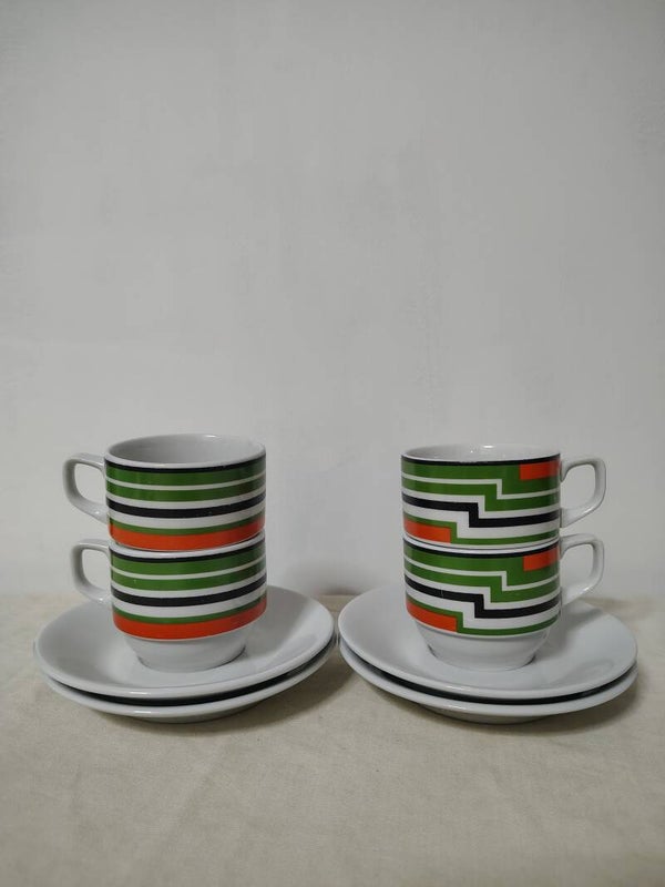 Vintage Monopoli Porcellana Italia koffiekopjes met schotels | Set van 4 | Italiaans design | Jaren '70