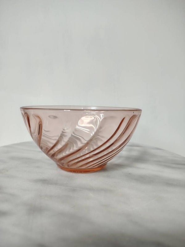Arcoroc Rosaline Pink Swirl – Set van 5 vintage roze glazen schaaltjes uit Frankrijk