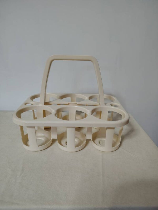 Curver vintage flessendrager voor 6 flessen – Crème kunststof | Retro flessenrek