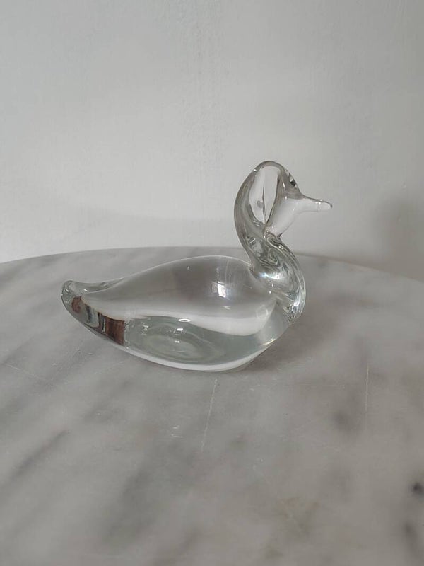 Sierlijke glazen zwaan – Massief vintage glas als papiergewicht of decoratie