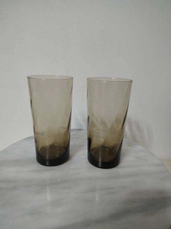Vintage rookglas longdrinkglazen – jaren 70 – set van 2