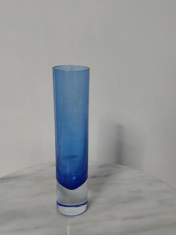 Vintage blauwe glazen solifleur vaas – 17 cm
