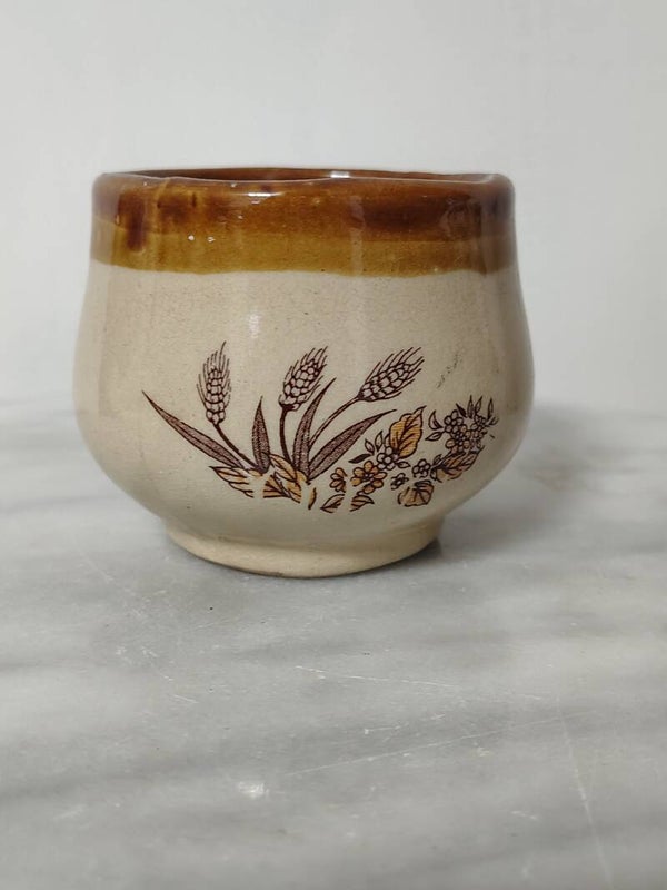 Vintage keramieken bloempot – graanmotief – 7 cm
