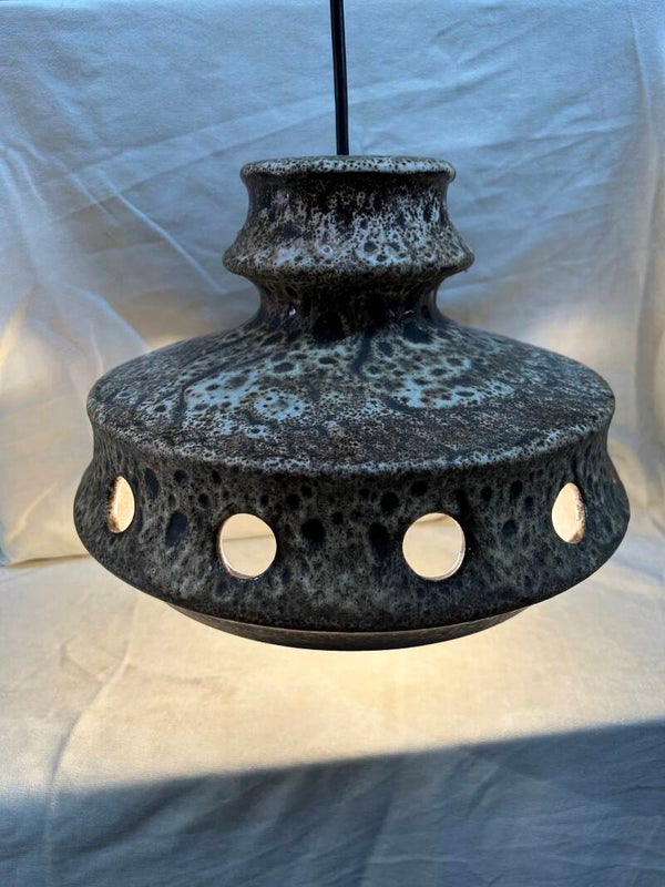 Vintage keramische hanglamp - Fat Lava stijl bruin/wit
