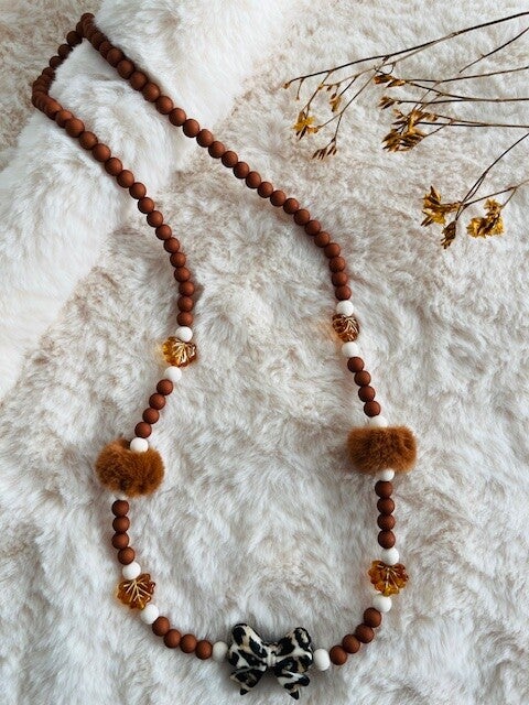 Kinderketting fluffy bruin leopard