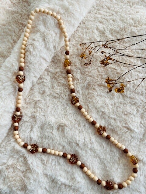 Kinderketting peach/bruin blaadjes