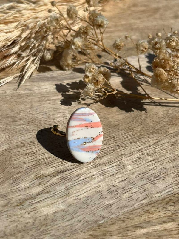 Ring lichtblauw/peach