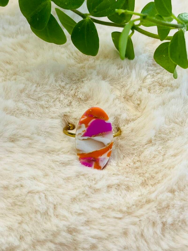 Ring marmer oranje/roze