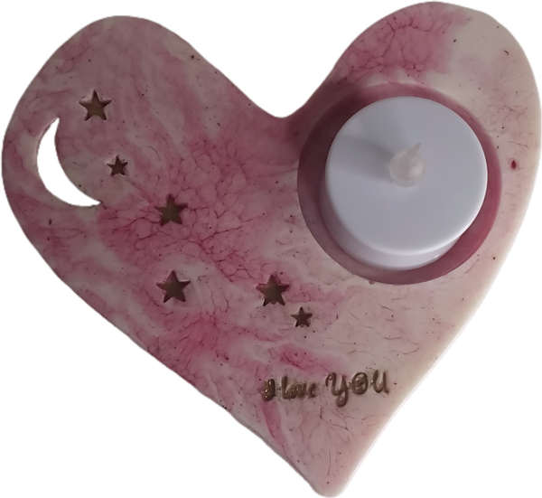 Bougeoir coeur ❤️ "I love you" rose et blanc