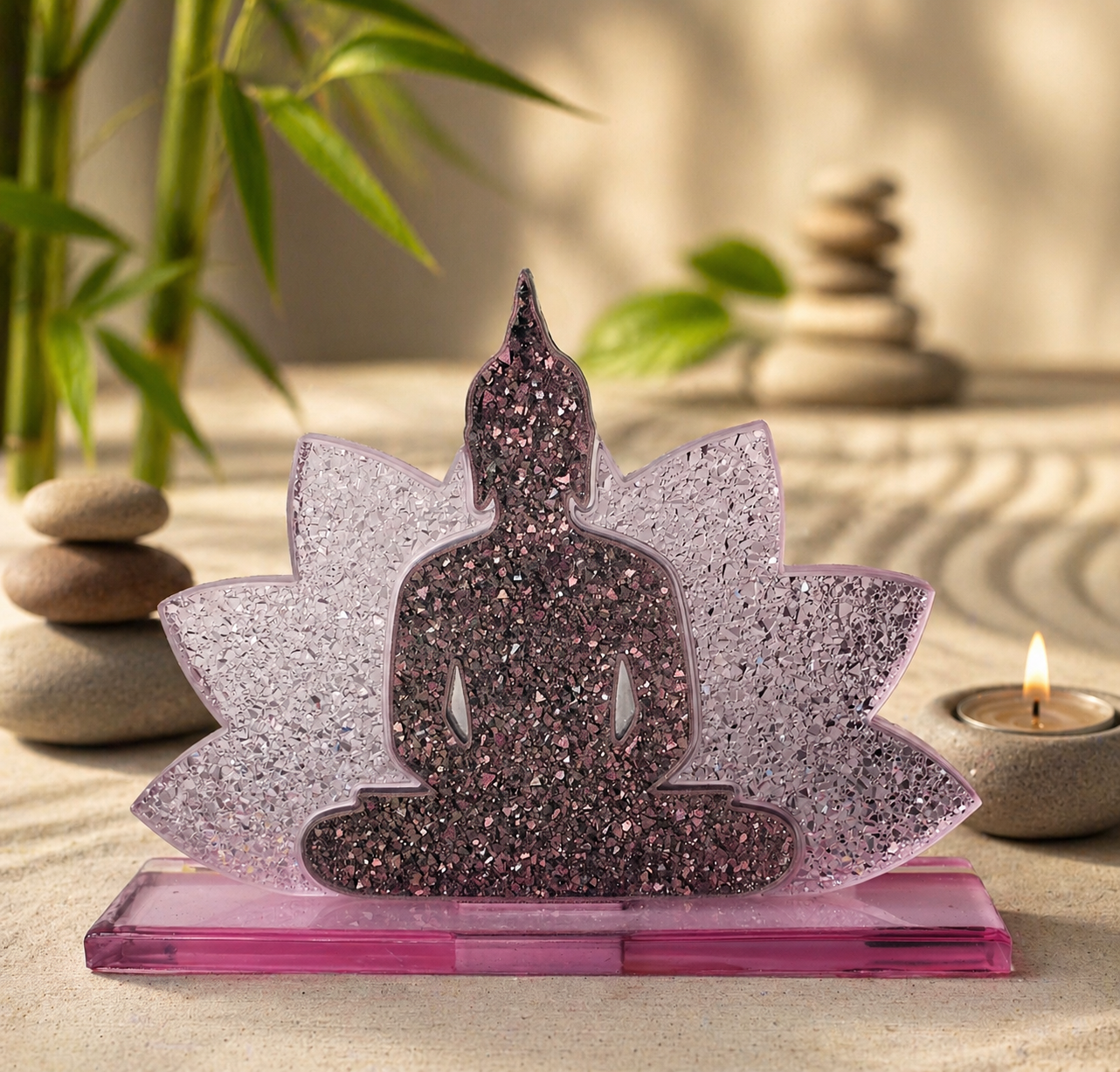 Bouddha diamant sur LED améthyste transparent et caméléon