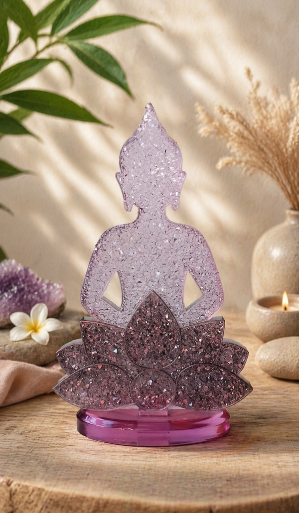 Bouddha diamant améthyste transparent et caméléon