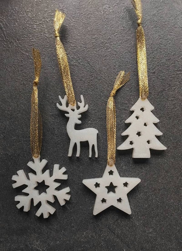 Sujets de Noël x4 blanc pailleté nacré
