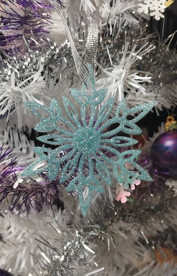 Flocons de Noël bleu ciel paillette x3