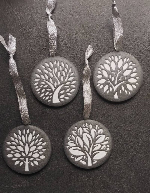 Suspensions Noël x4 blanc/argent