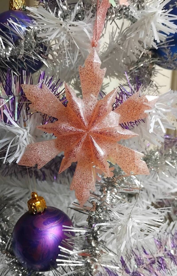 Suspension de Noël étoile 3D rose pailleté