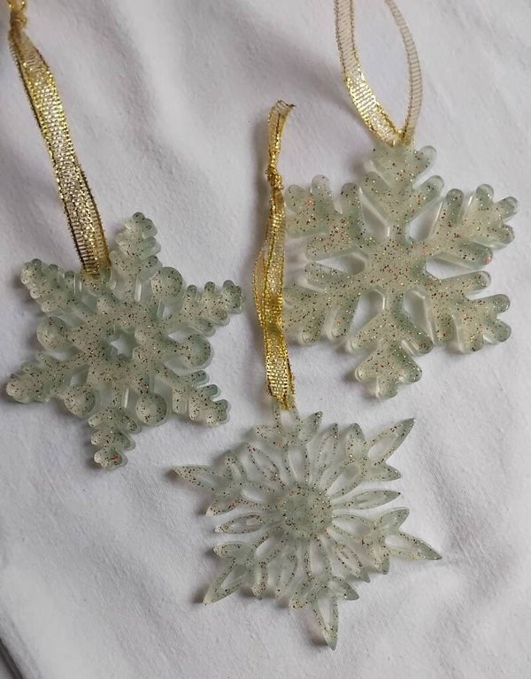 Flocons de Noël vert pailleté x3