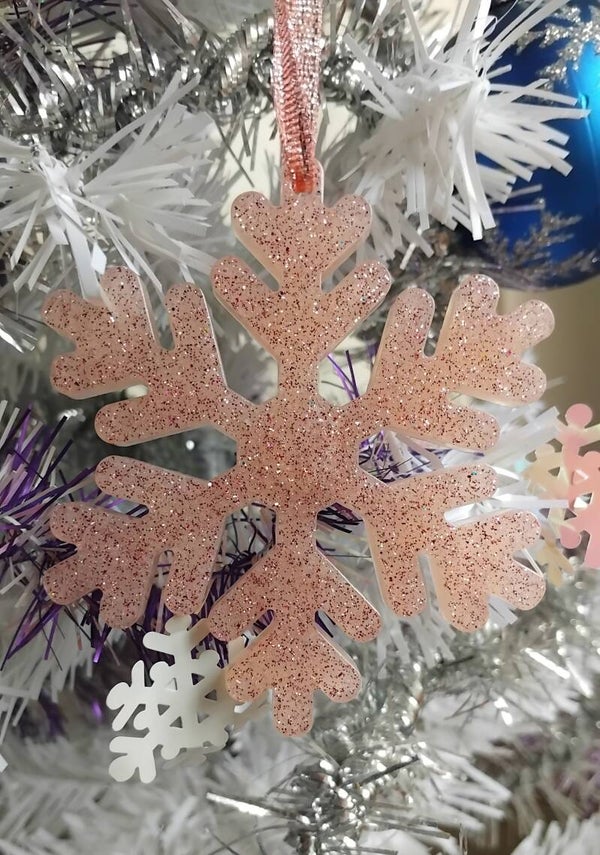 Flocons de Noël rose pailleté x3