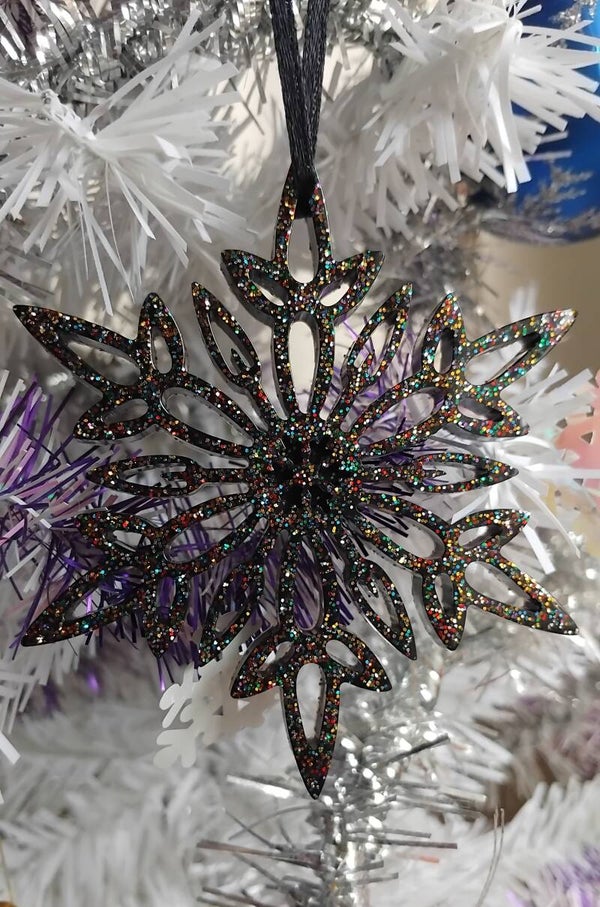 Flocons de Noël noir paillette x3