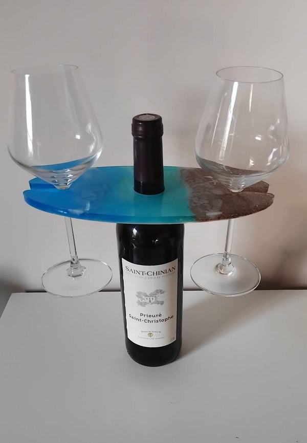 Support bouteille et 2 verres Mer