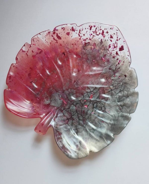 Vide poche feuille rose/argenté