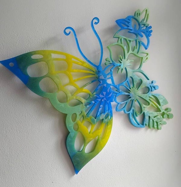 Papillon mural holographique vert/jaune/bleu