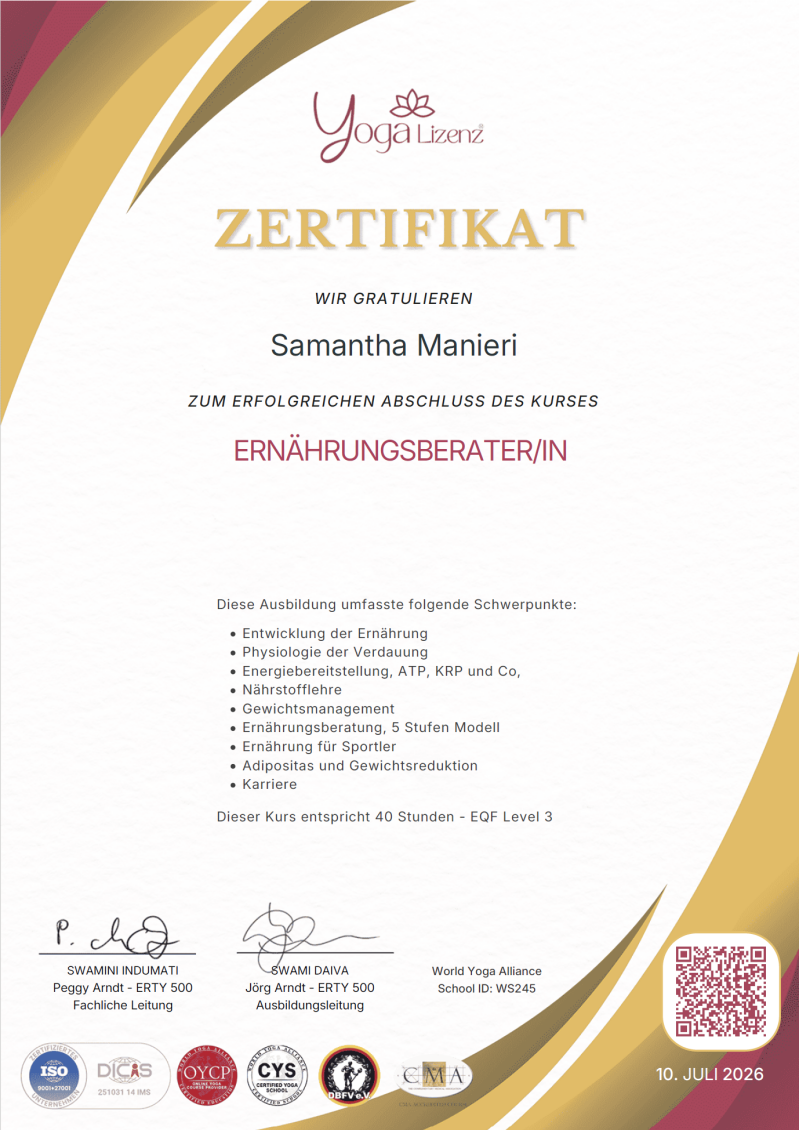 Zertifikat Ernährungsberaterin
