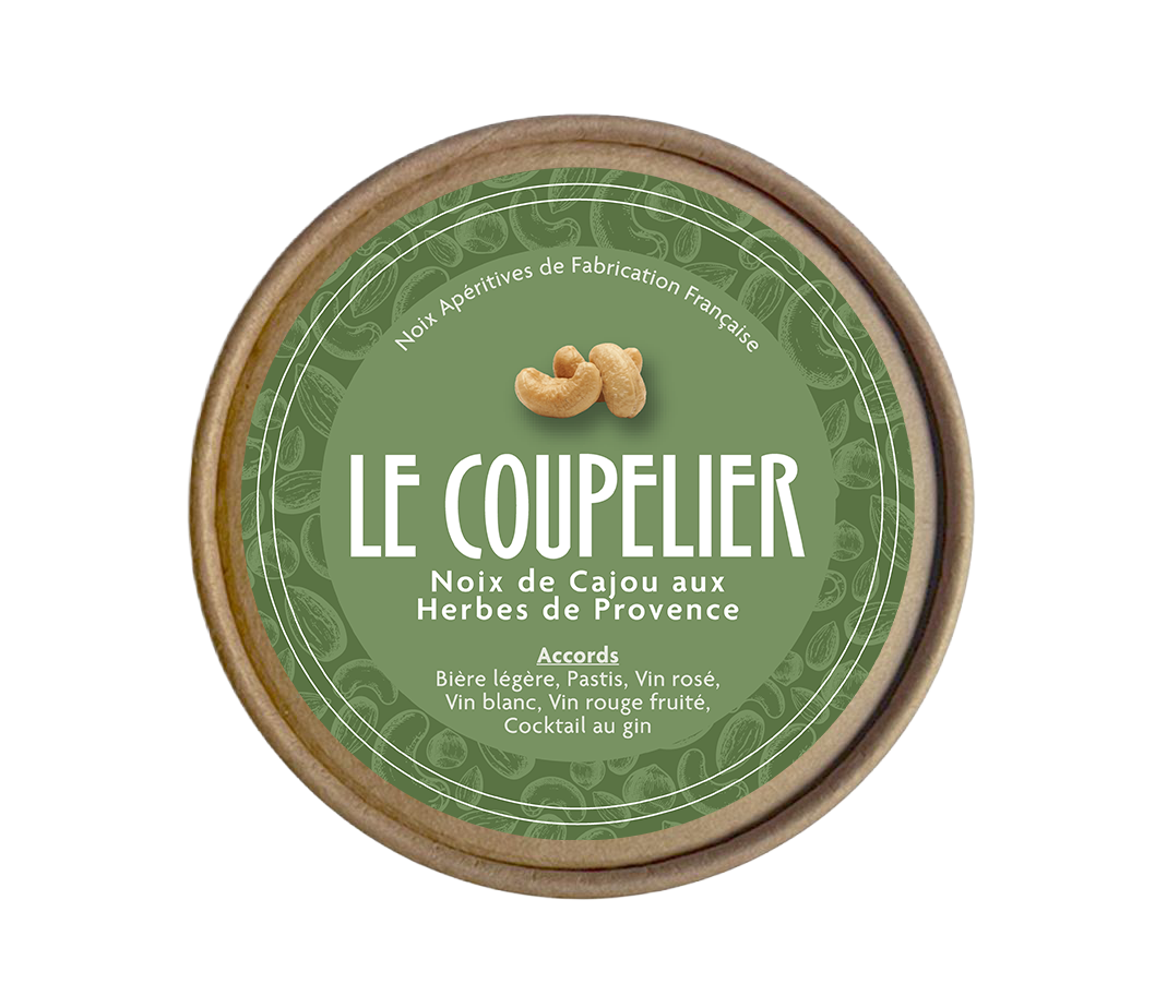Image de notre boite de Noix de Cajou aux Herbes de Provence coupée en deux