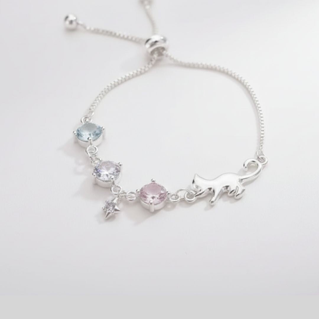 Pulsera ajustable gato y estrellas