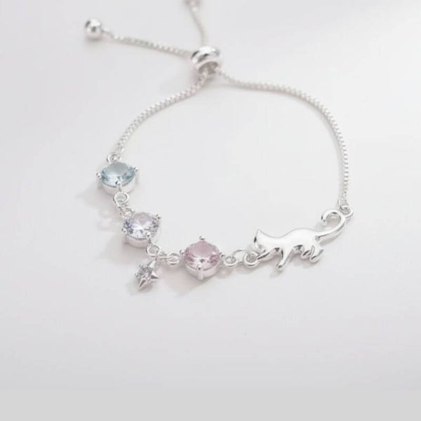 Pulsera ajustable gato y estrellas