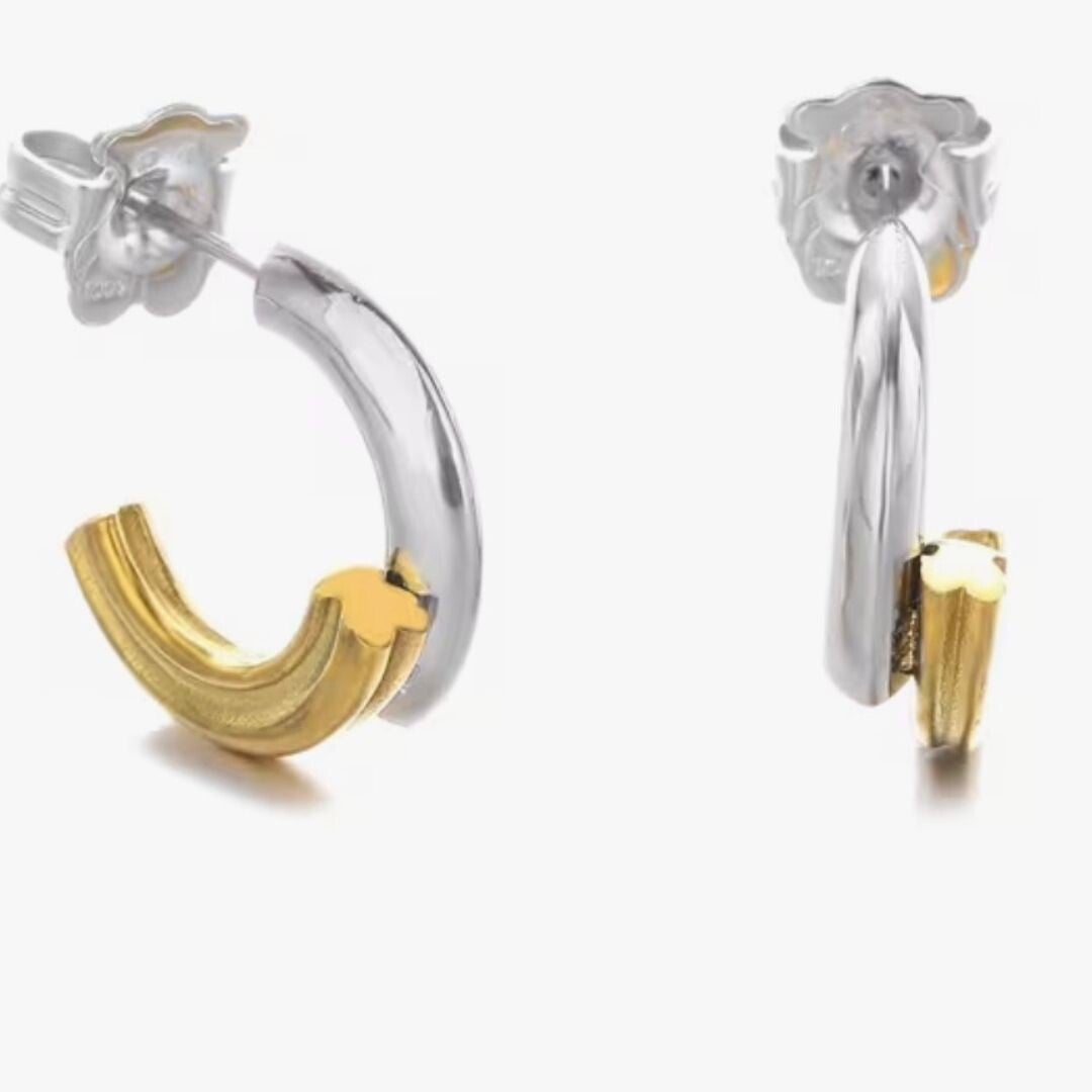 Pendientes argolla dorado con plateado oso