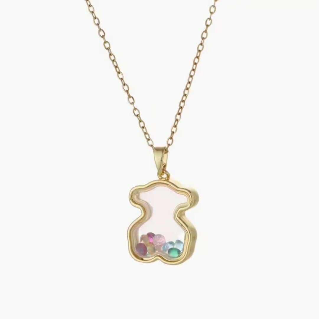 Collar oso con cristales de colores