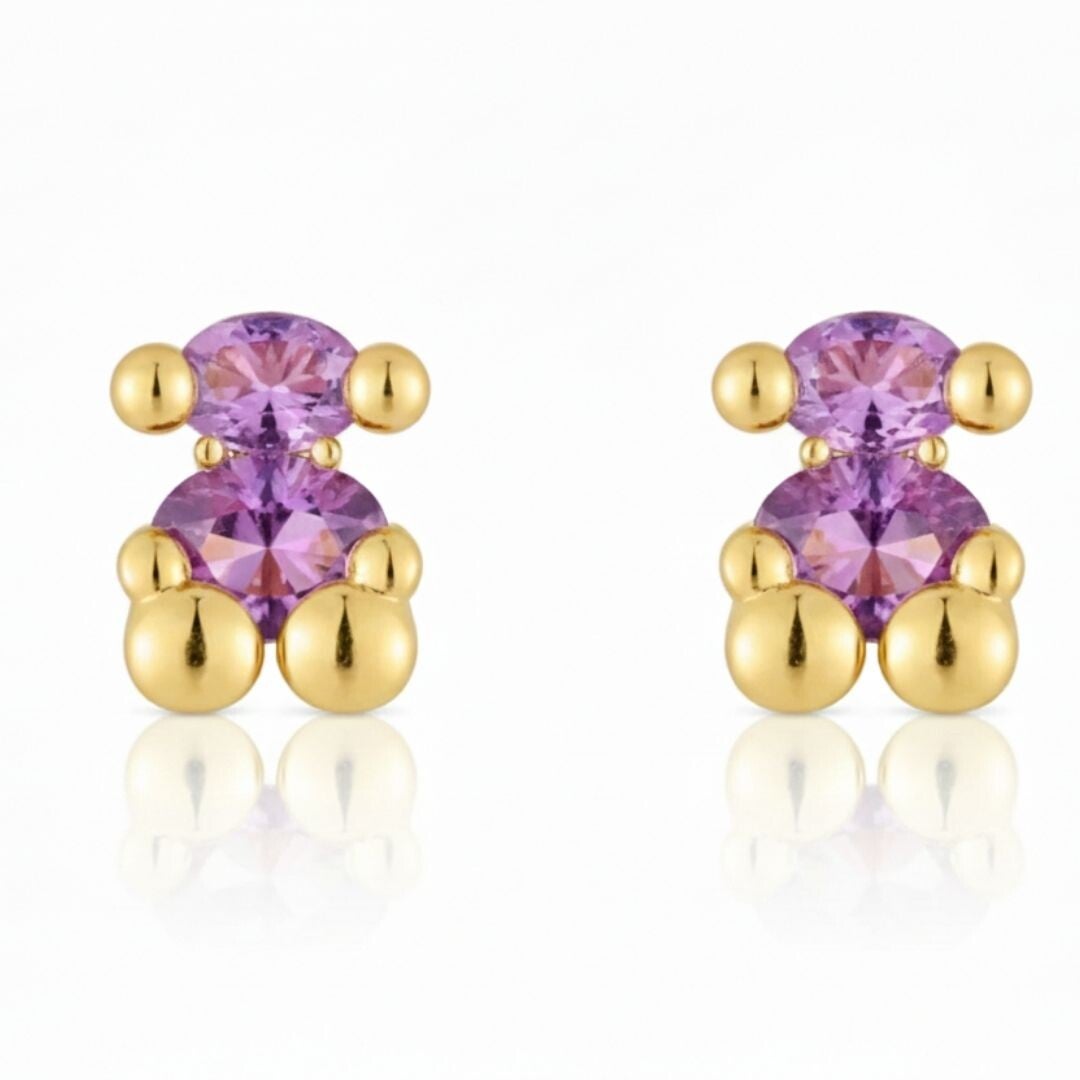 Pendientes oso elegante con cristal lila