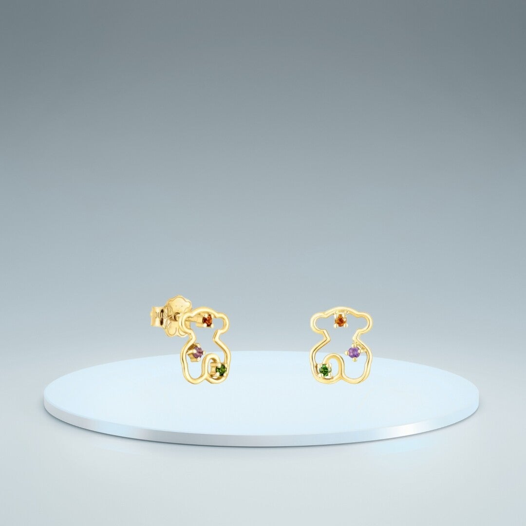 Pendientes silueta de oso con gemas