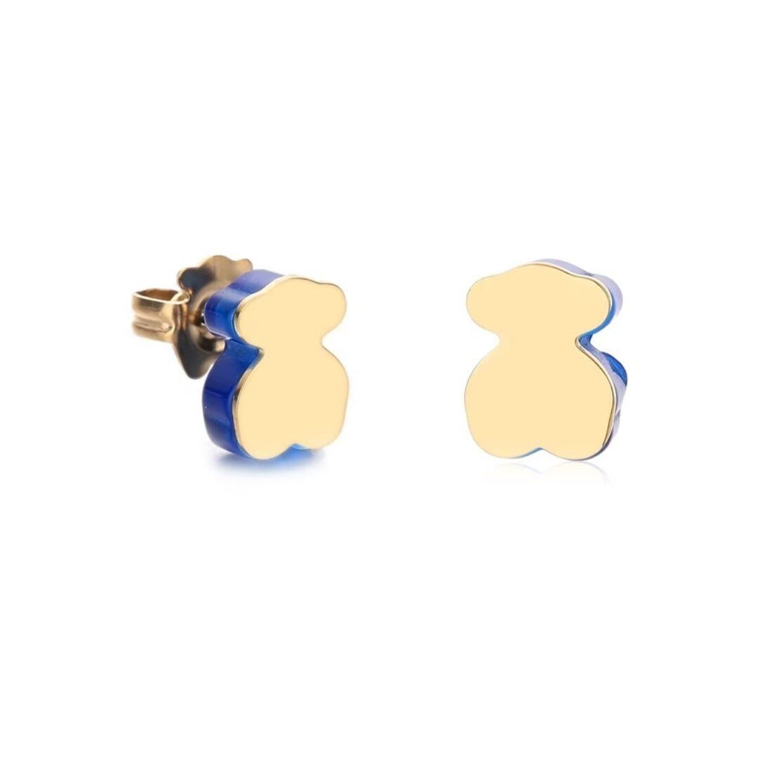 Pendientes oso dorado con azul