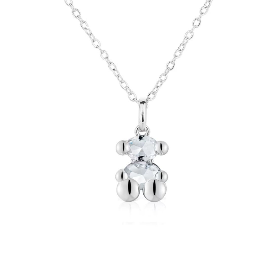 Collar oso plateado con cristal.