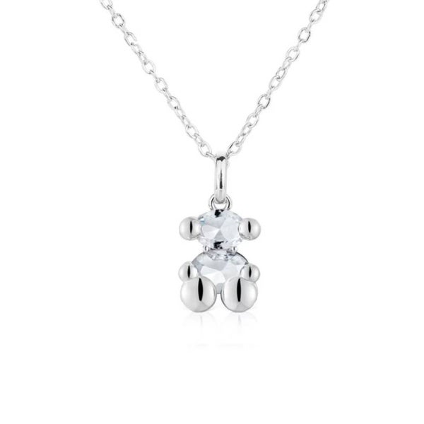 Collar oso plateado con cristal.