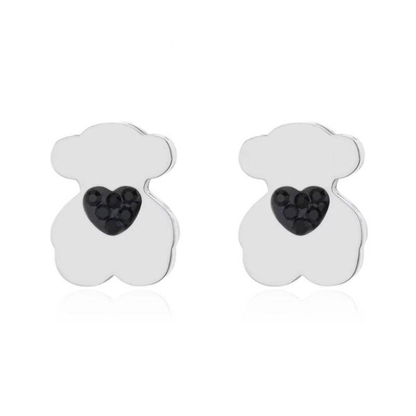 Pendientes oso plateado con destello de corazón