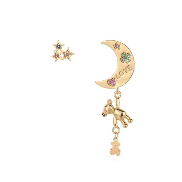 Pendientes oso en luna y estrellas