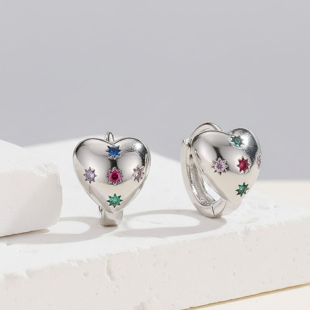 Pendientes aros de corazon con zirconias