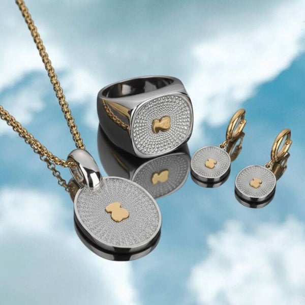 Conjunto plano plata oso dorado