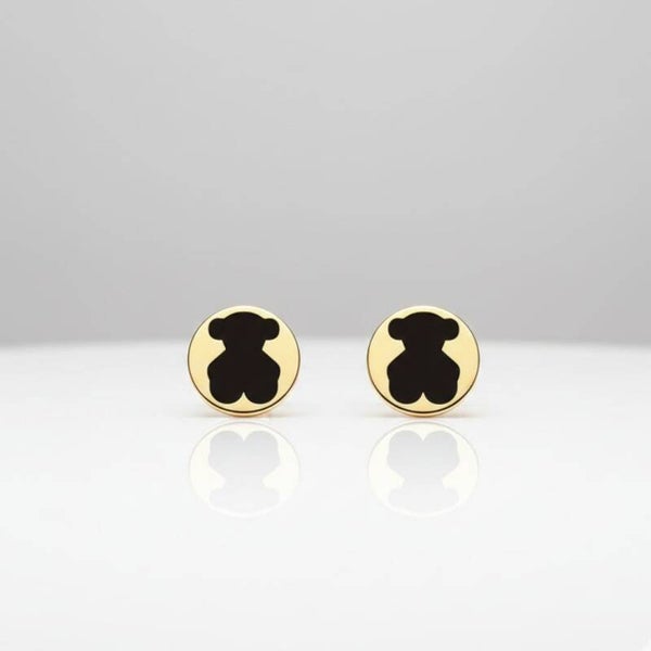 Pendientes oso negro en circulo dorado
