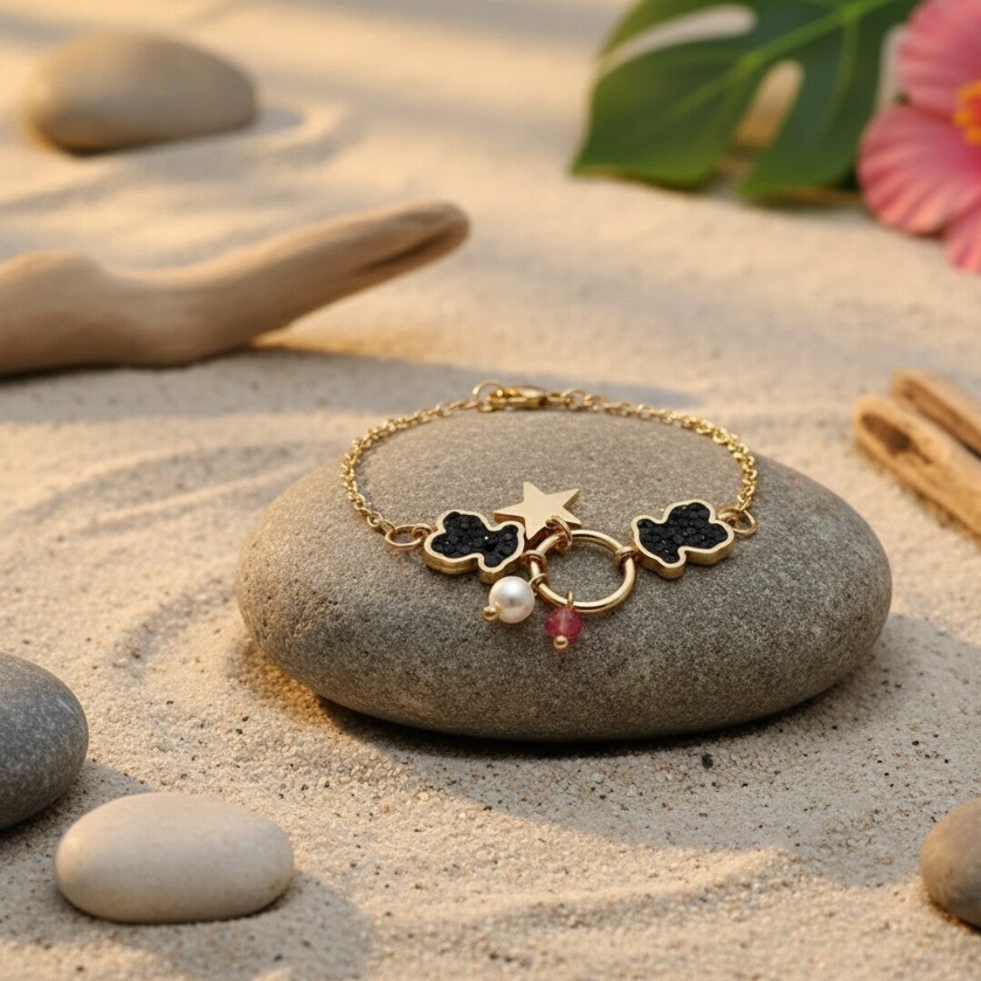 Pulsera ajustable osos y estrella dorada