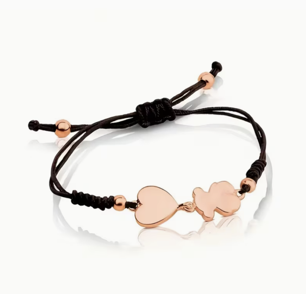 Pulsera oso y corazón rosa gold