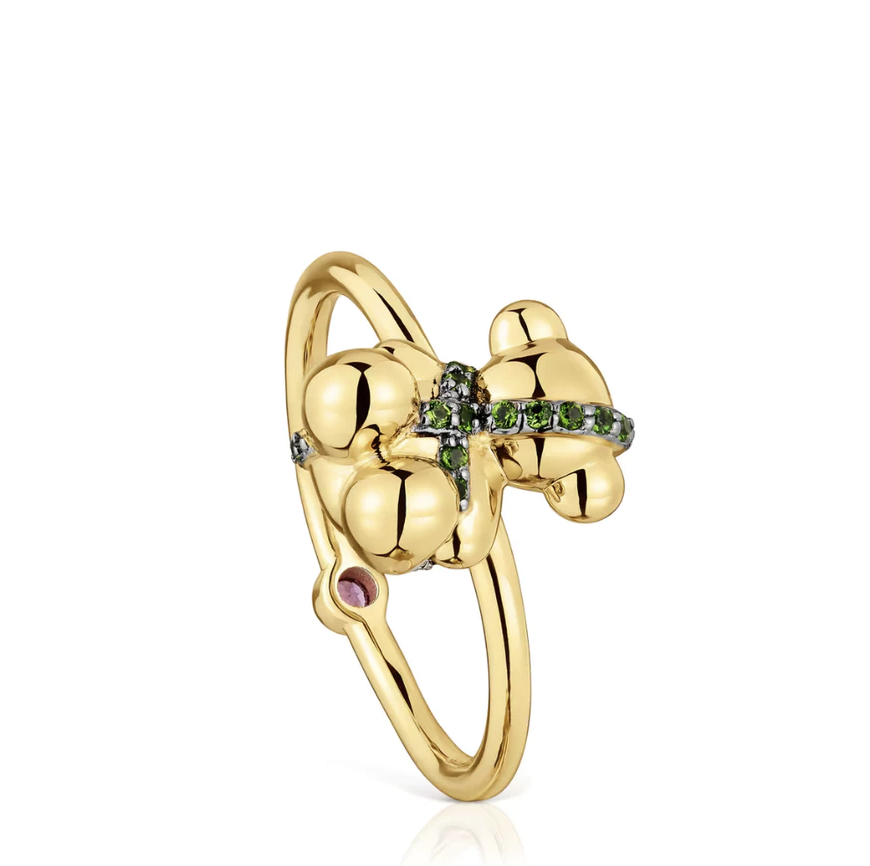 Anillo oso con cristales verdes